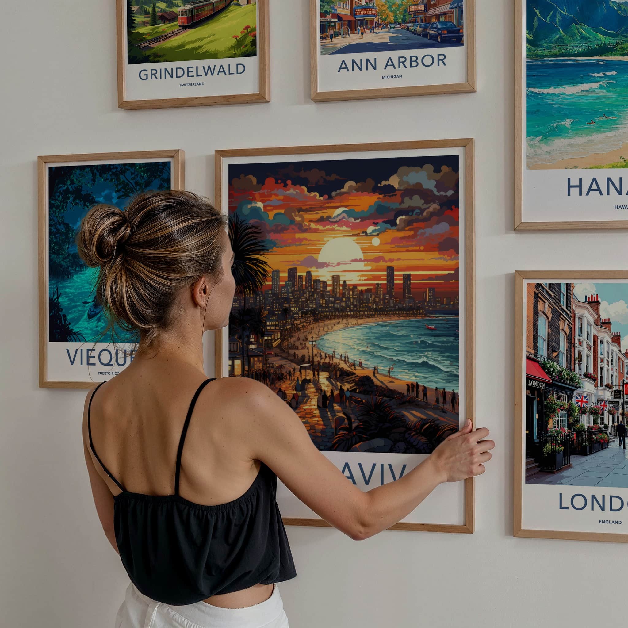 Tel Aviv Poster - Israel Travel Art - Beach Sunset Cityscape Wall Decor