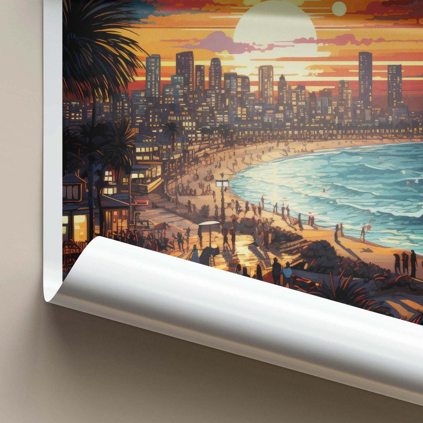 Tel Aviv Poster - Israel Travel Art - Beach Sunset Cityscape Wall Decor