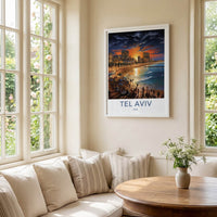 Tel Aviv Poster - Israel Travel Art - Beach Sunset Skyline Home Decor