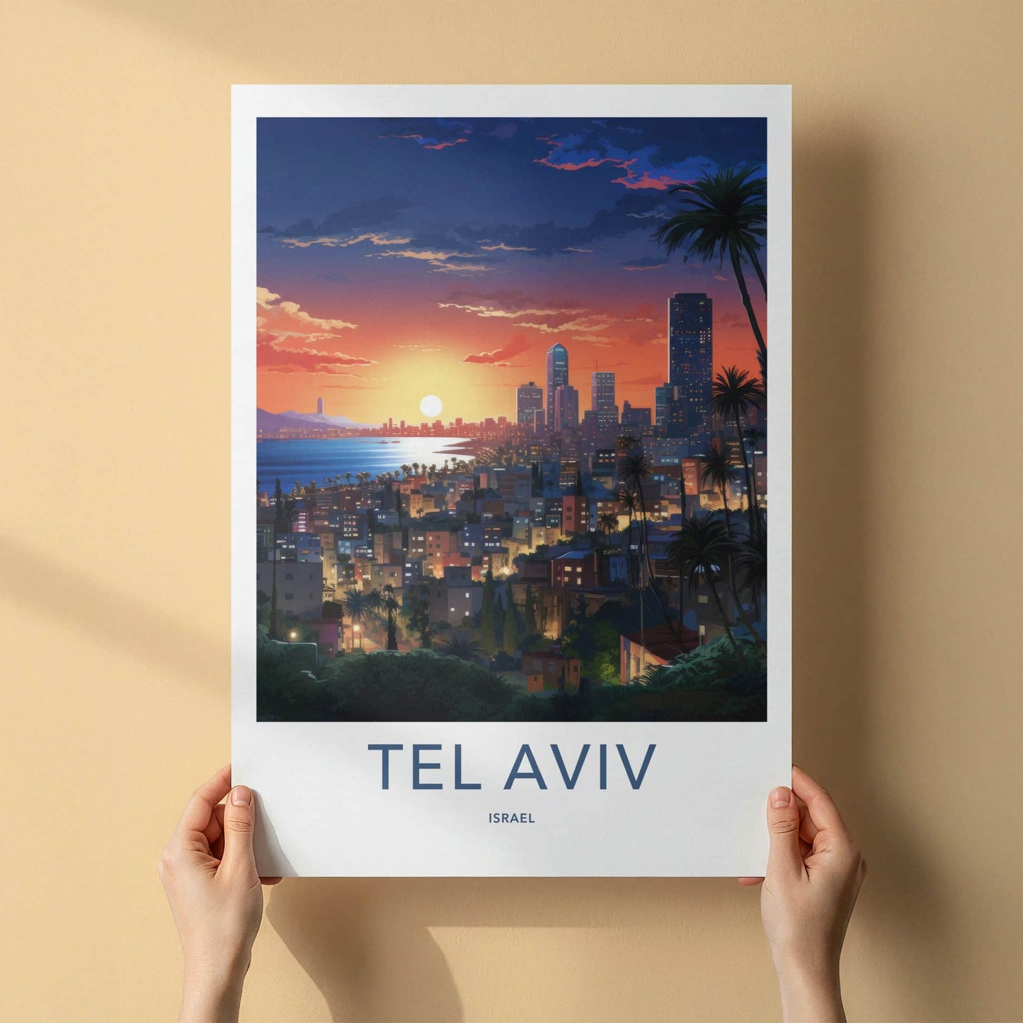 Tel Aviv Poster - Israel Travel Art - Vibrant City Evening Home Decor