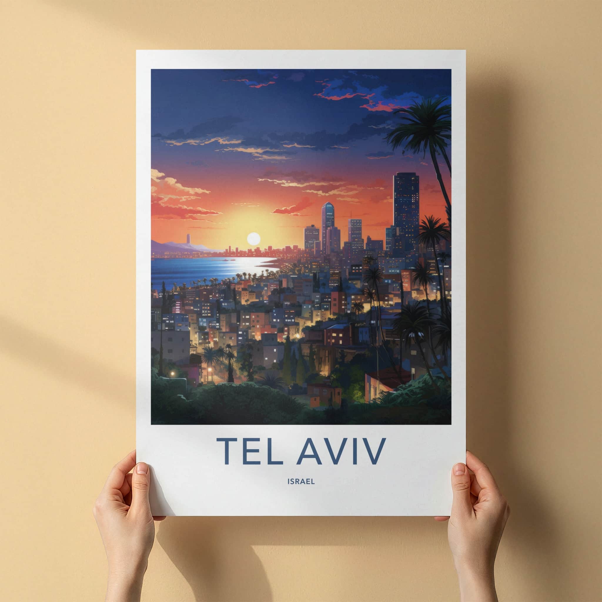 Tel Aviv Poster - Israel Travel Art - Vibrant City Evening Home Decor
