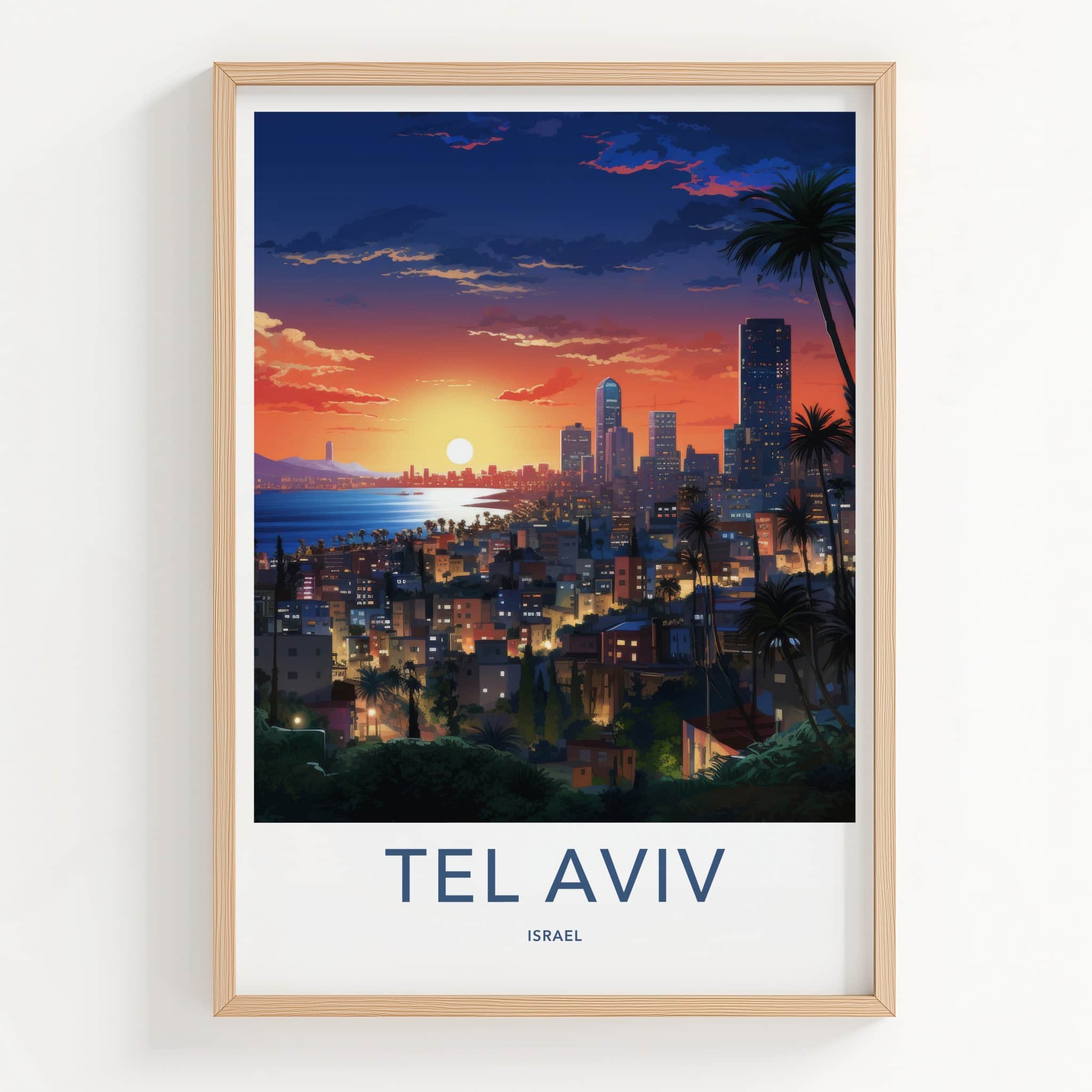 Tel Aviv Poster - Israel Travel Art - Vibrant City Evening Home Decor