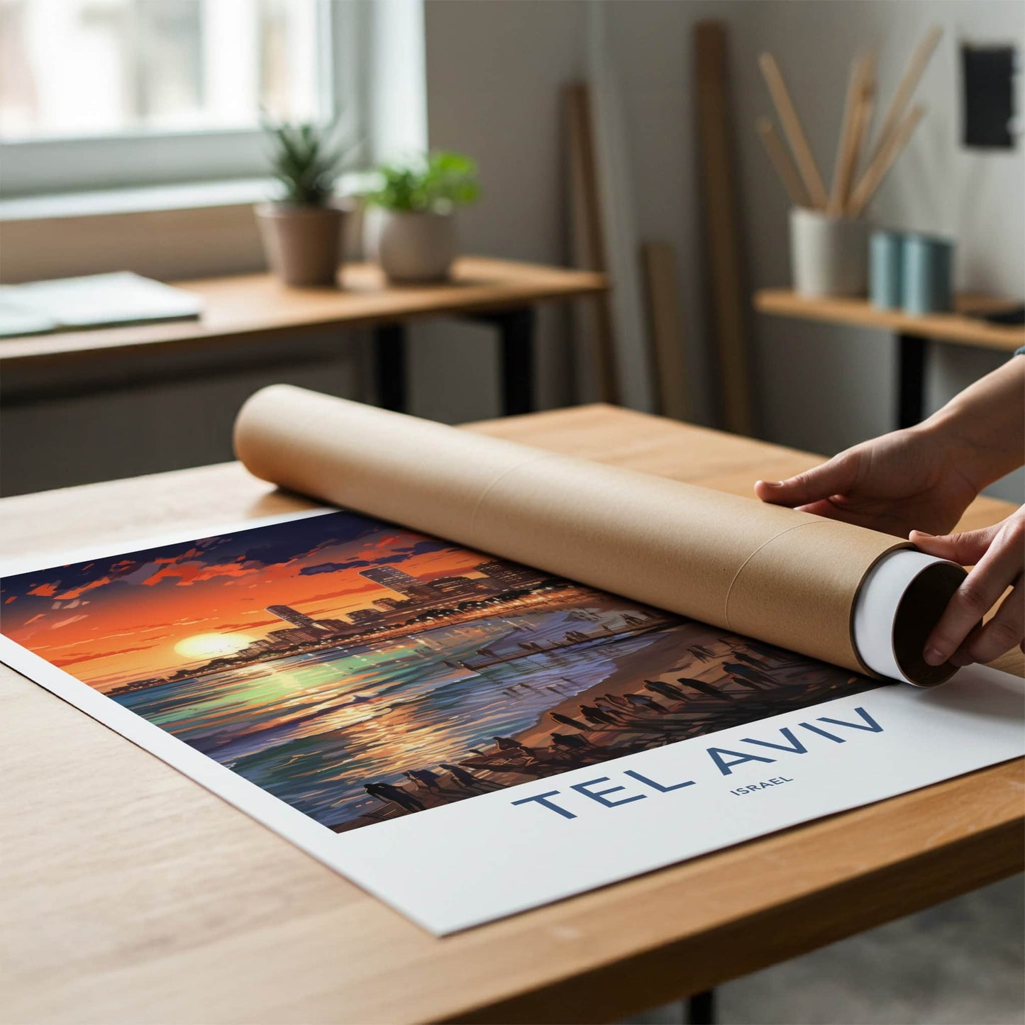 Tel Aviv Poster - Israel Travel Art - Vibrant City Sunset Home Decor