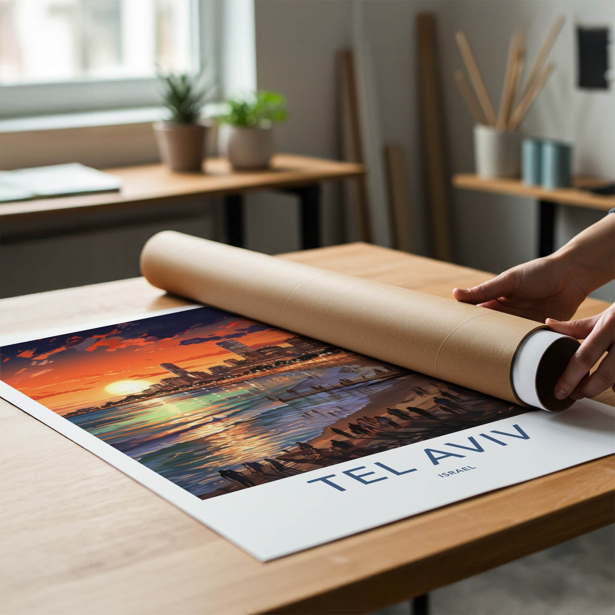 Tel Aviv Poster - Israel Travel Art - Vibrant City Sunset Home Decor