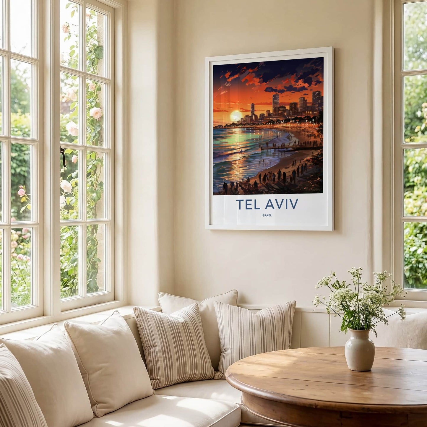 Tel Aviv Poster - Israel Travel Art - Vibrant City Sunset Home Decor