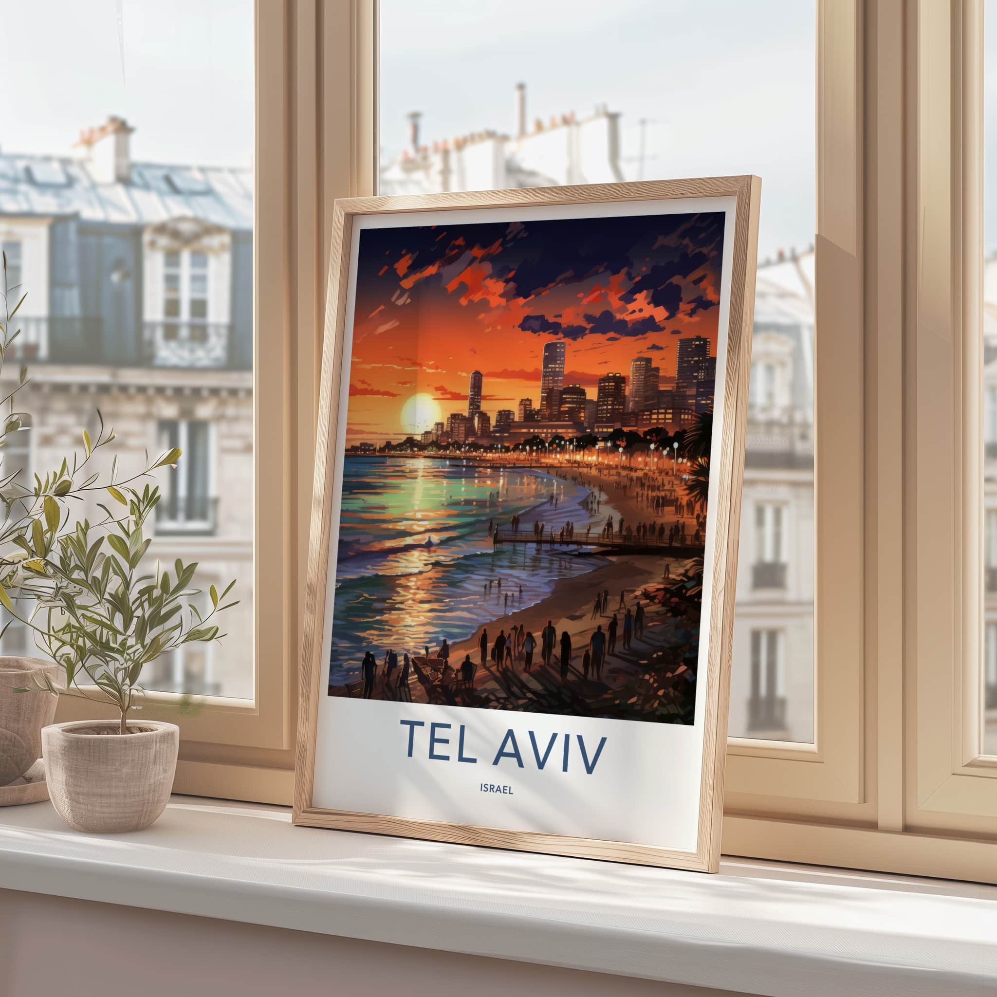 Tel Aviv Poster - Israel Travel Art - Vibrant City Sunset Home Decor