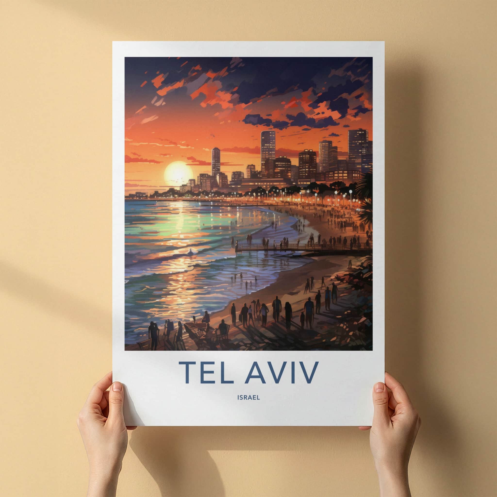 Tel Aviv Poster - Israel Travel Art - Vibrant City Sunset Home Decor