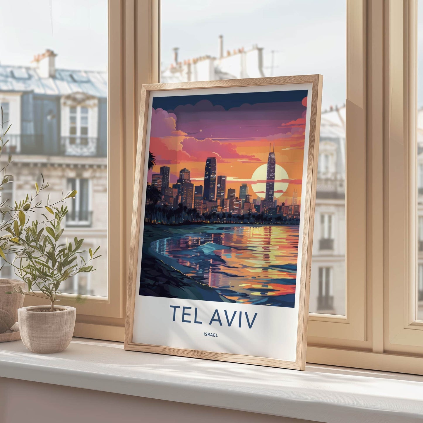 Tel Aviv Poster - Israel Travel Art - Vibrant City Sunset Home Decor