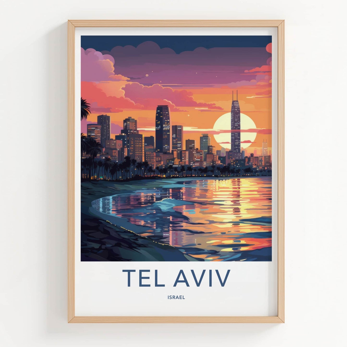 Tel Aviv Poster - Israel Travel Art - Vibrant City Sunset Home Decor