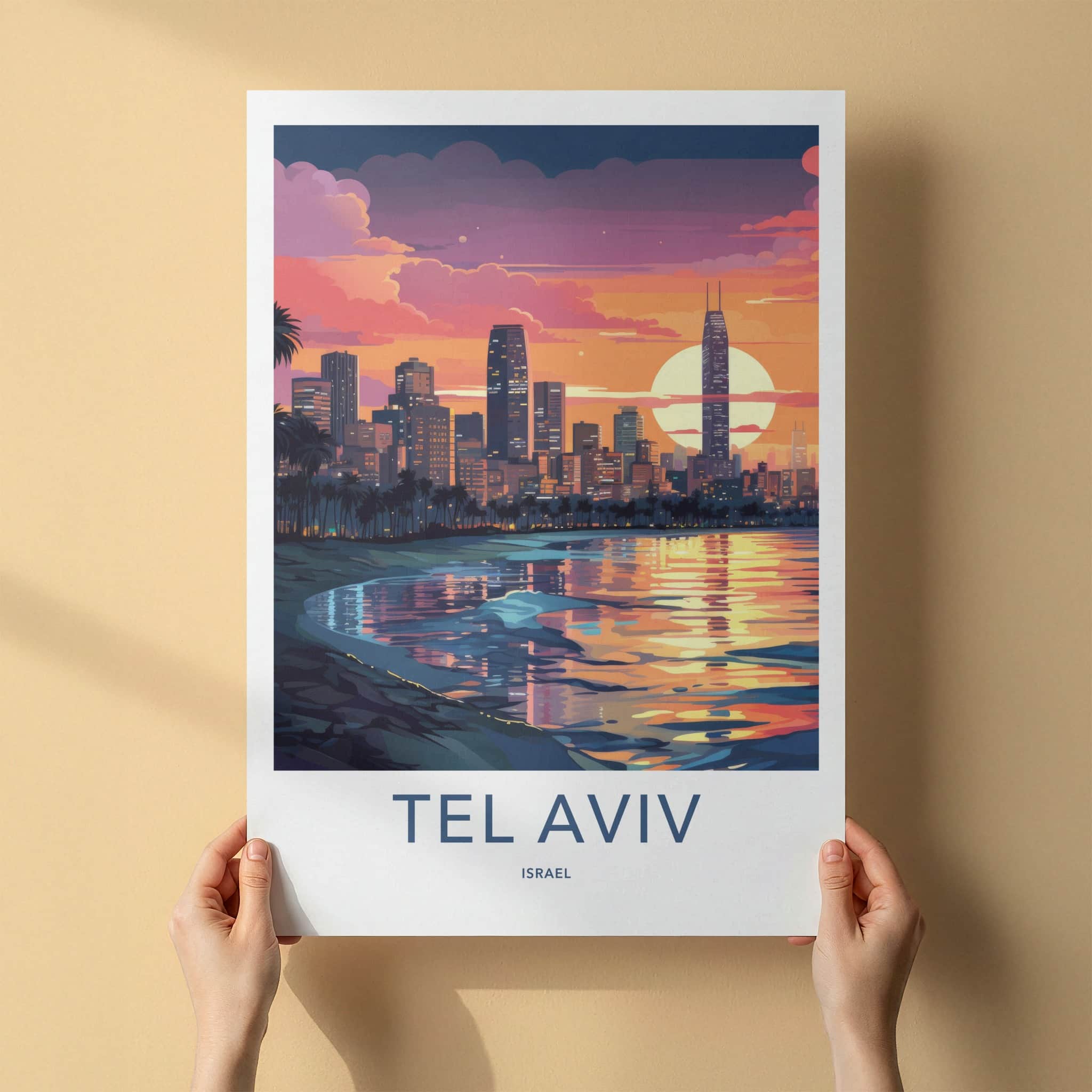 Tel Aviv Poster - Israel Travel Art - Vibrant City Sunset Home Decor