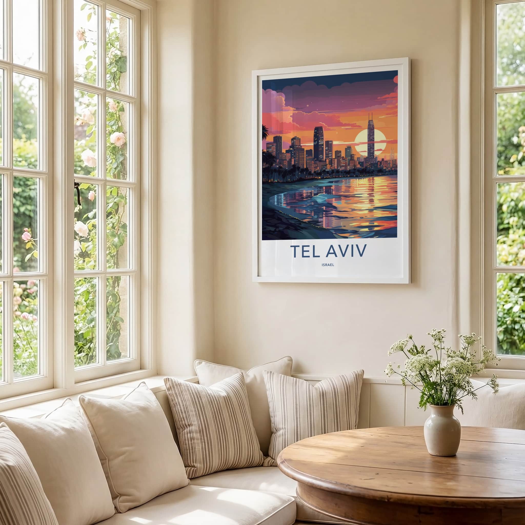 Tel Aviv Poster - Israel Travel Art - Vibrant City Sunset Home Decor