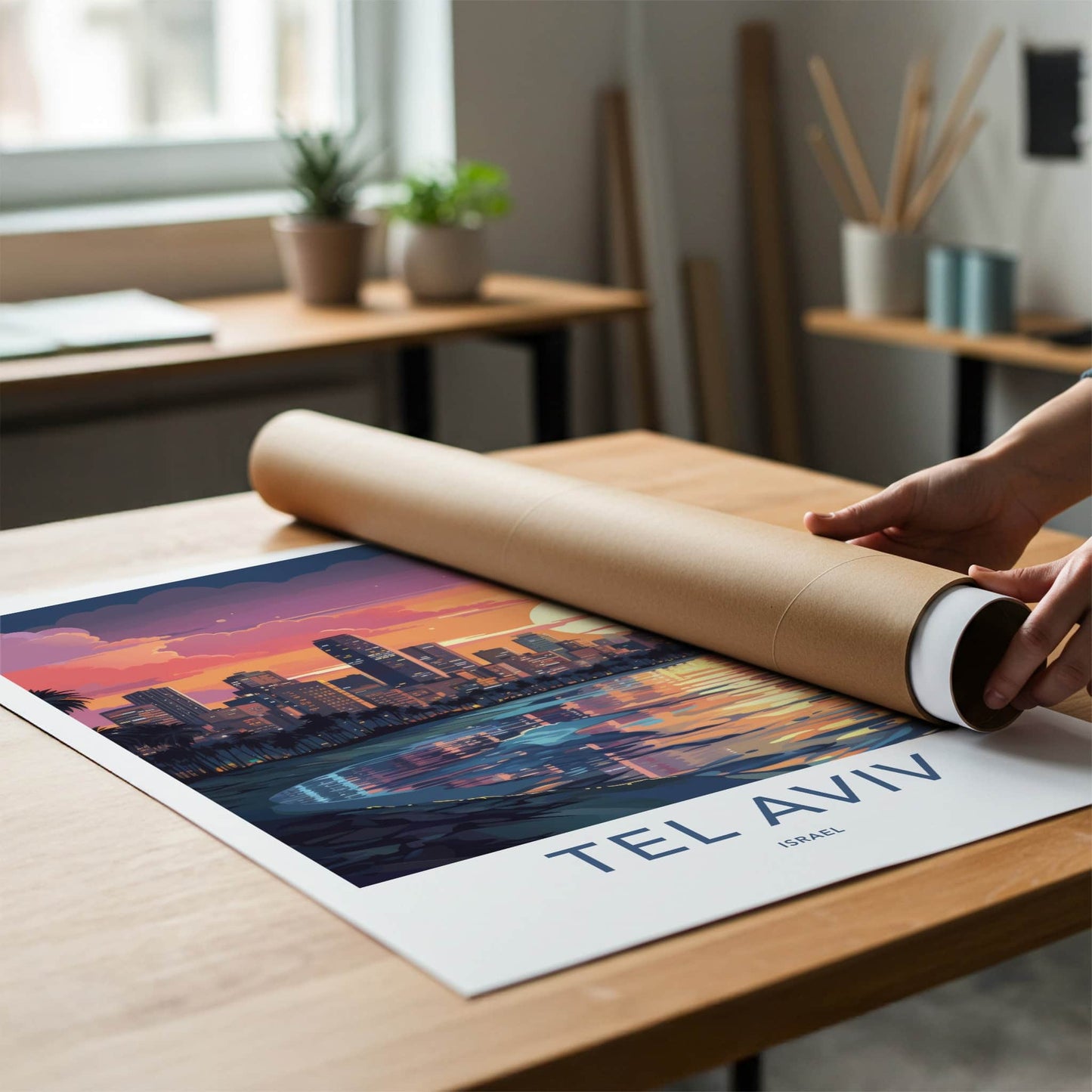 Tel Aviv Poster - Israel Travel Art - Vibrant City Sunset Home Decor