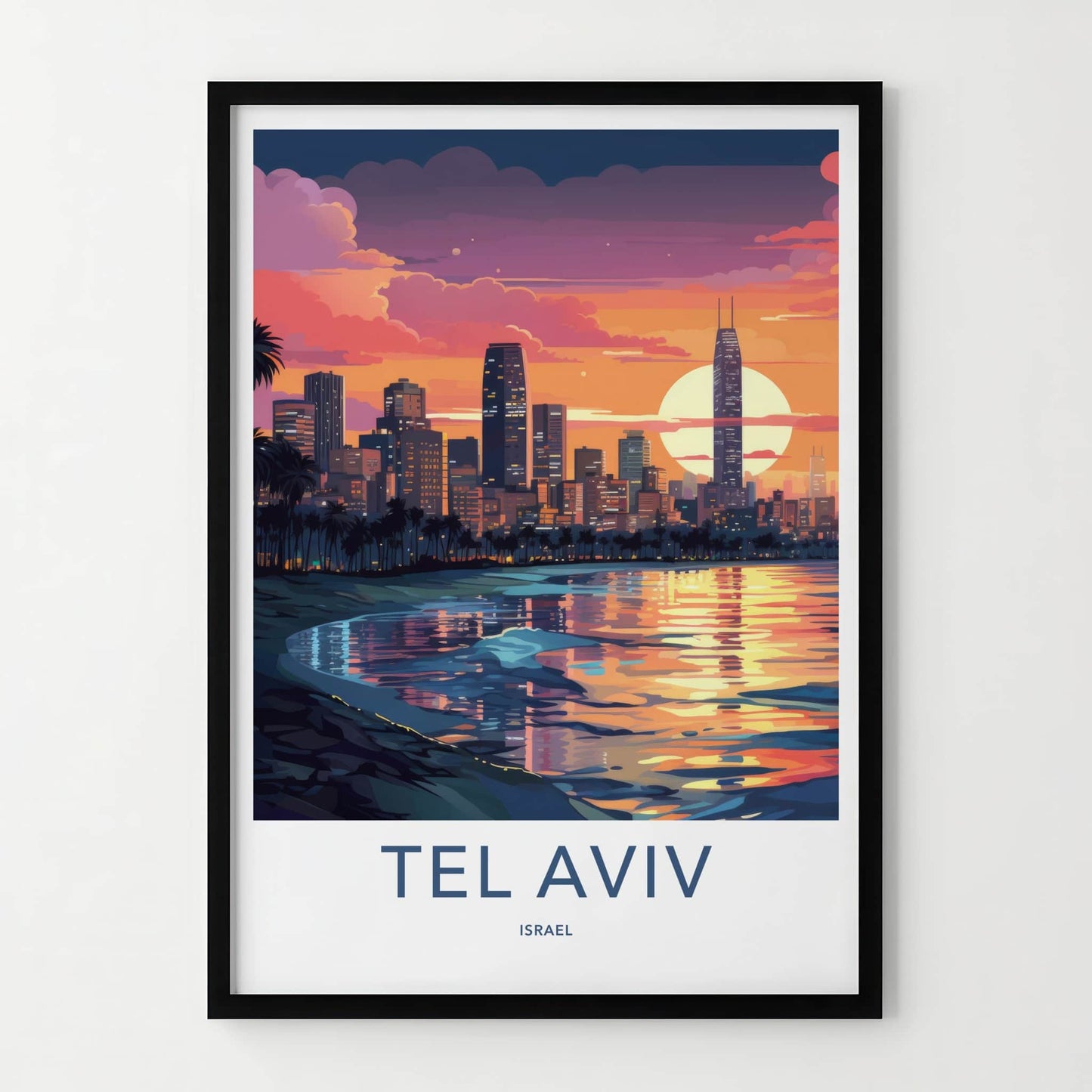 Tel Aviv Poster - Israel Travel Art - Vibrant City Sunset Home Decor