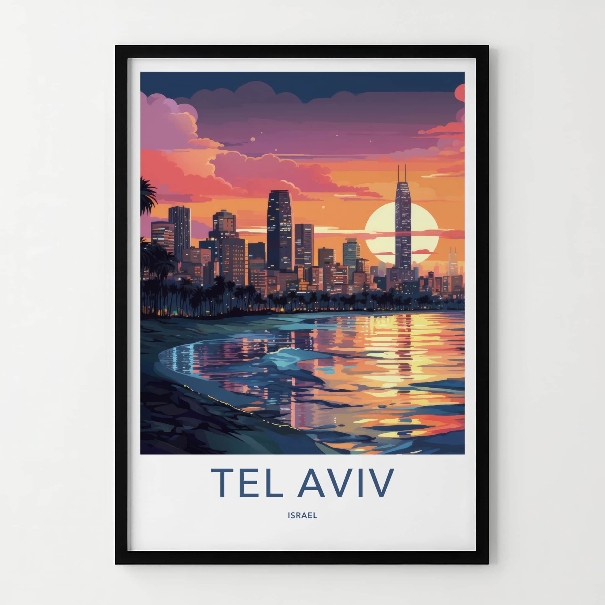 Tel Aviv Poster - Israel Travel Art - Vibrant City Sunset Home Decor