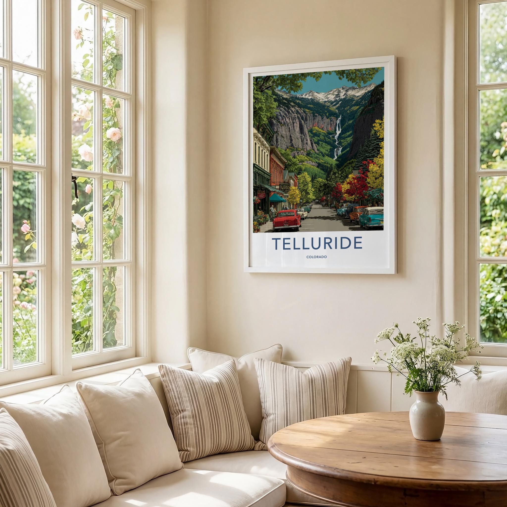 Telluride Poster - Colorado Art Print - Historic Street Waterfall Wall Decor