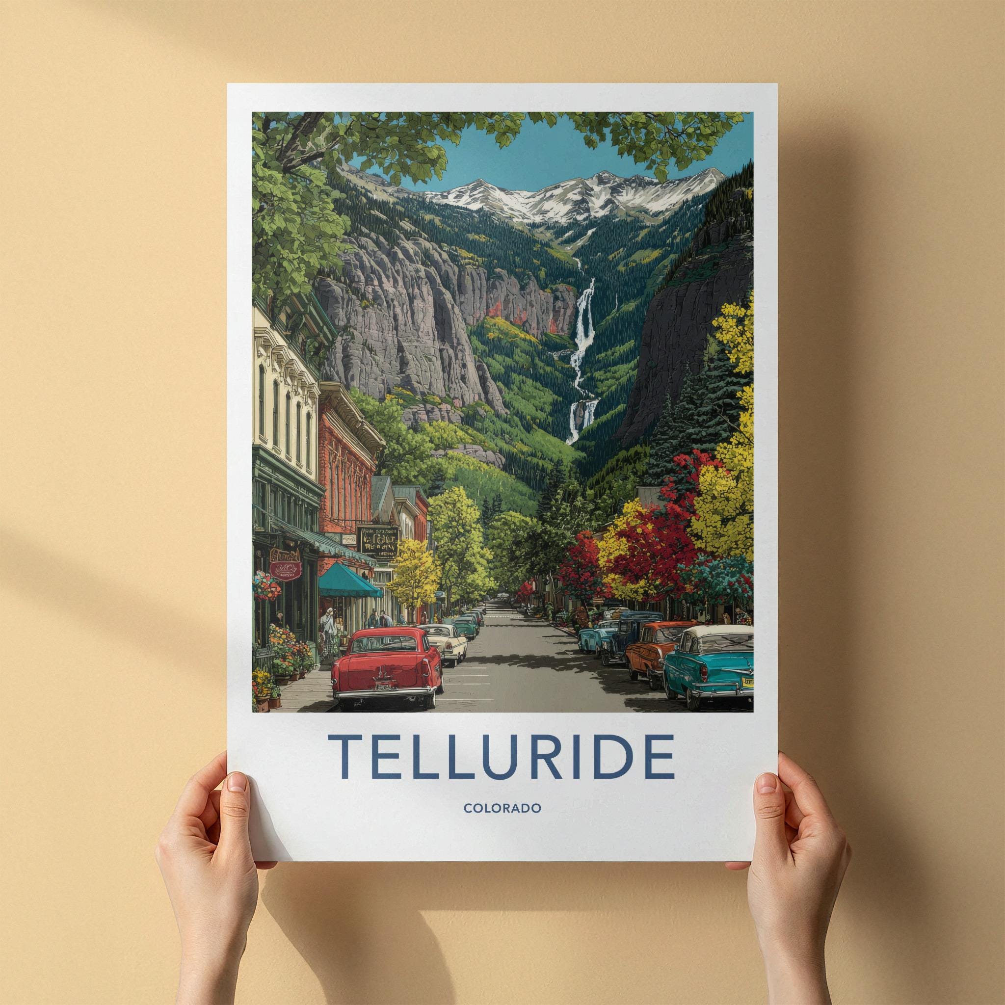 Telluride Poster - Colorado Art Print - Historic Street Waterfall Wall Decor