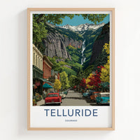 Telluride Poster - Colorado Art Print - Historic Street Waterfall Wall Decor