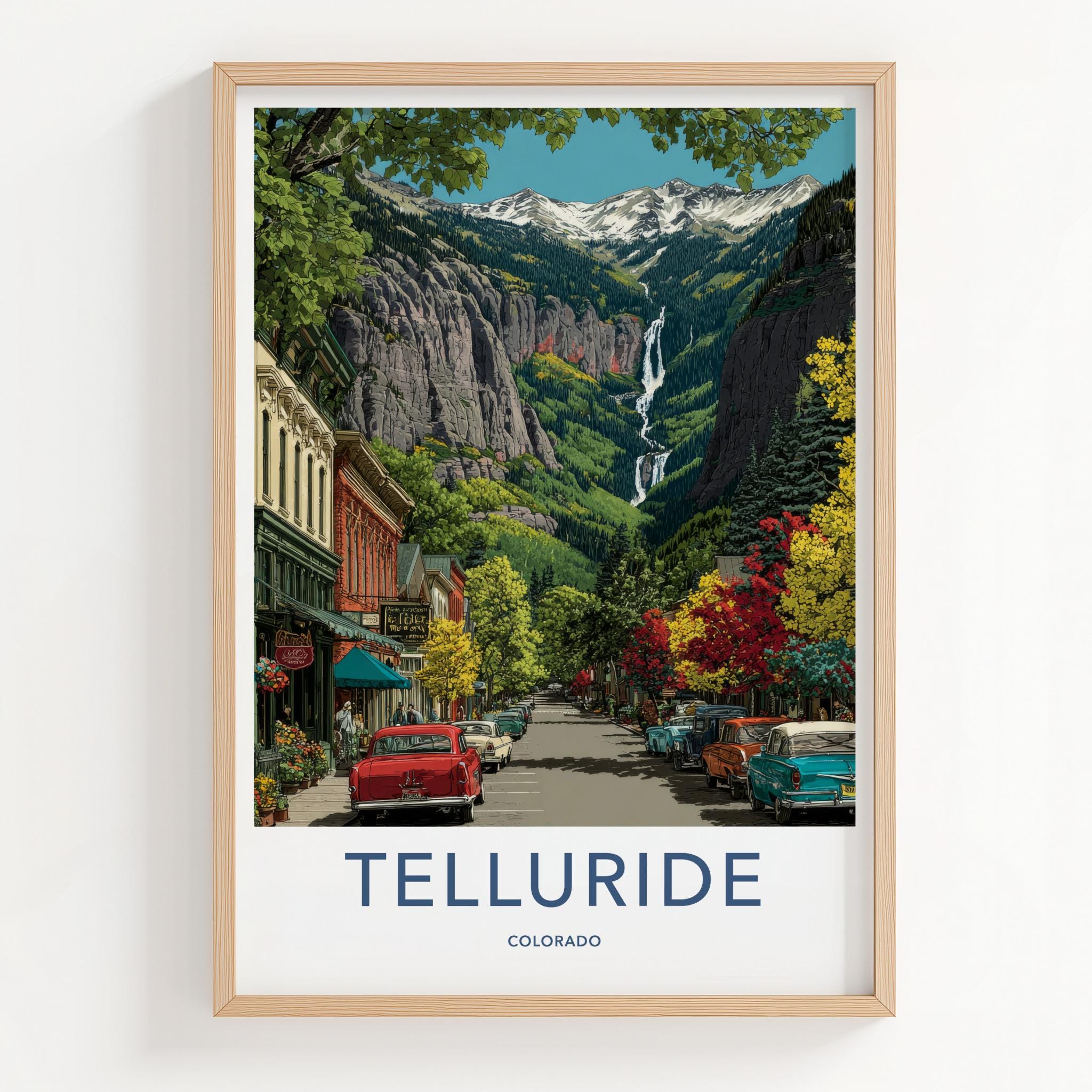 Telluride Poster - Colorado Art Print - Historic Street Waterfall Wall Decor