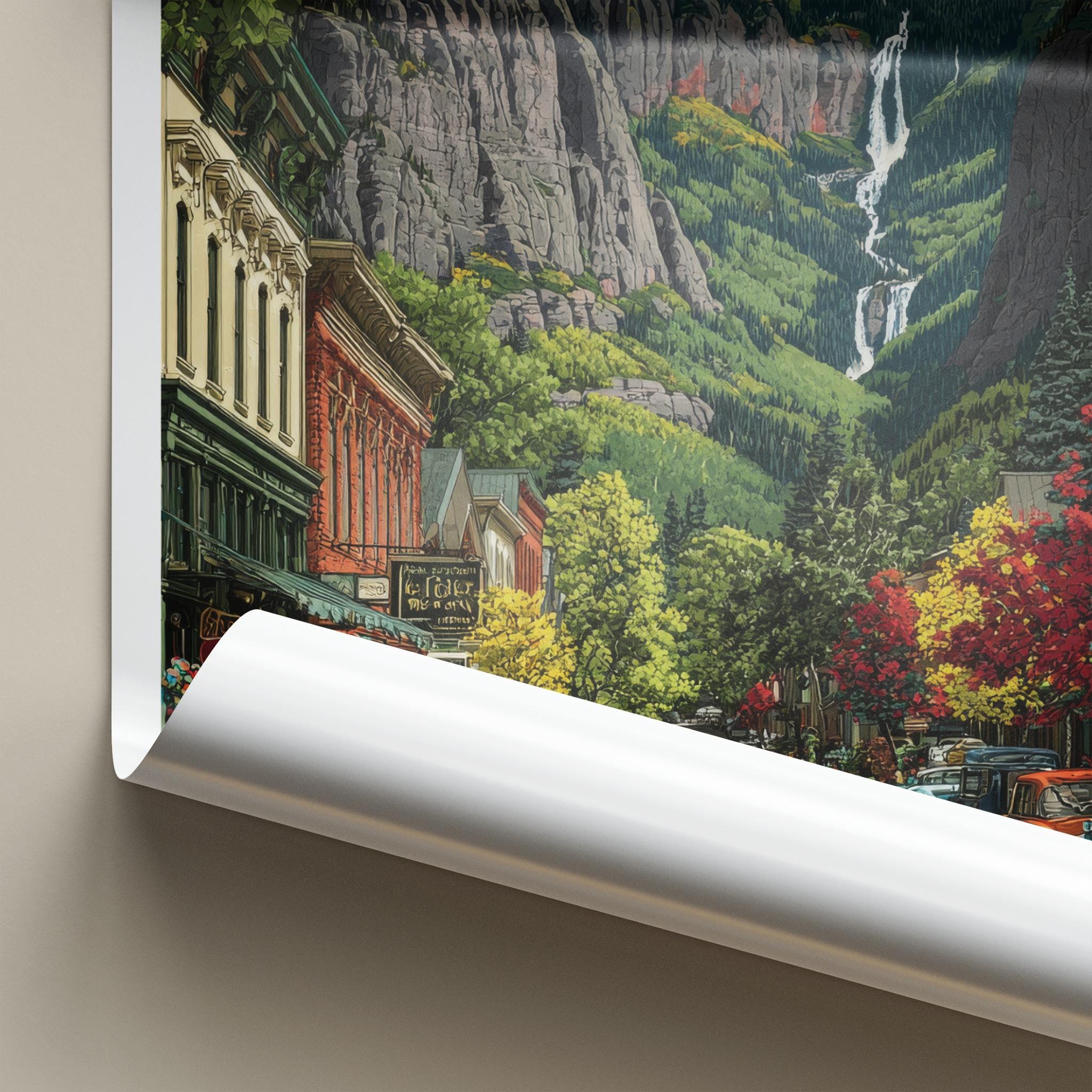 Telluride Poster - Colorado Art Print - Historic Street Waterfall Wall Decor
