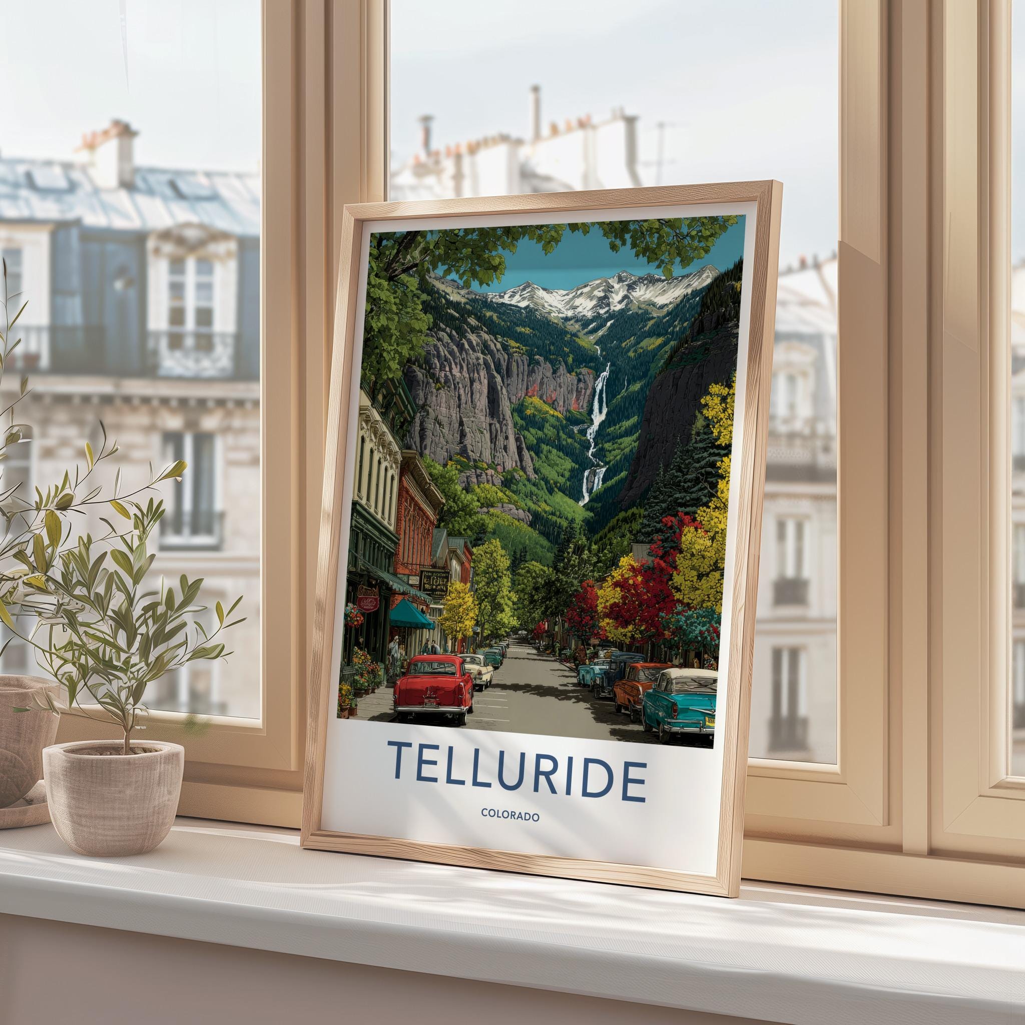 Telluride Poster - Colorado Art Print - Historic Street Waterfall Wall Decor