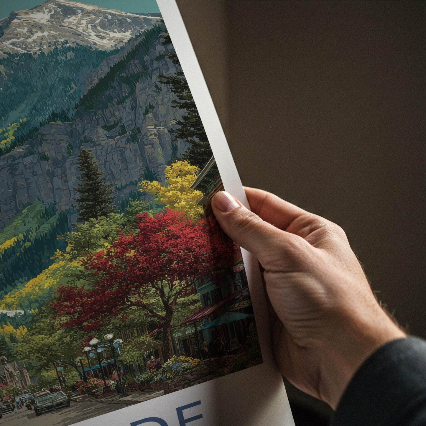 Telluride Poster - Colorado Travel Art - Autumn Mountain Waterfall Wall Decor