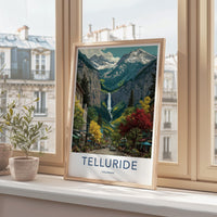 Telluride Poster - Colorado Travel Art - Autumn Mountain Waterfall Wall Decor