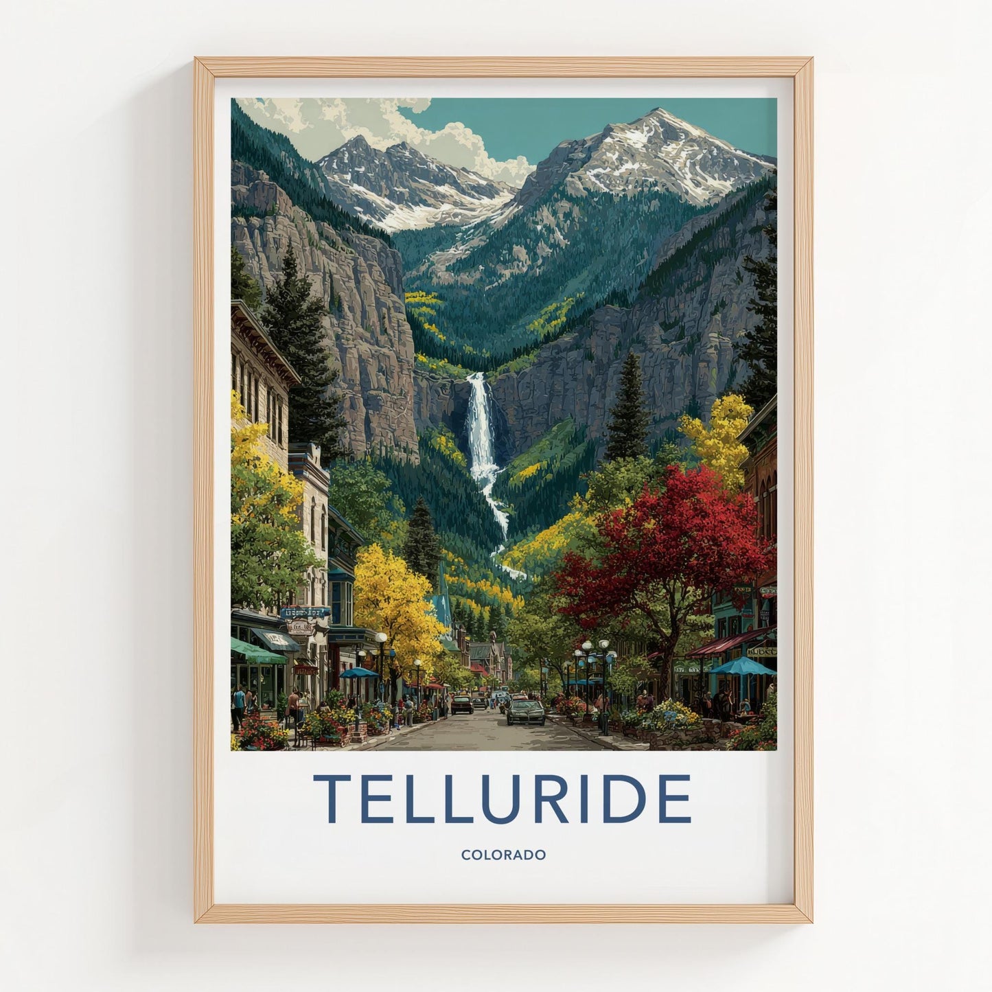 Telluride Poster - Colorado Travel Art - Autumn Mountain Waterfall Wall Decor