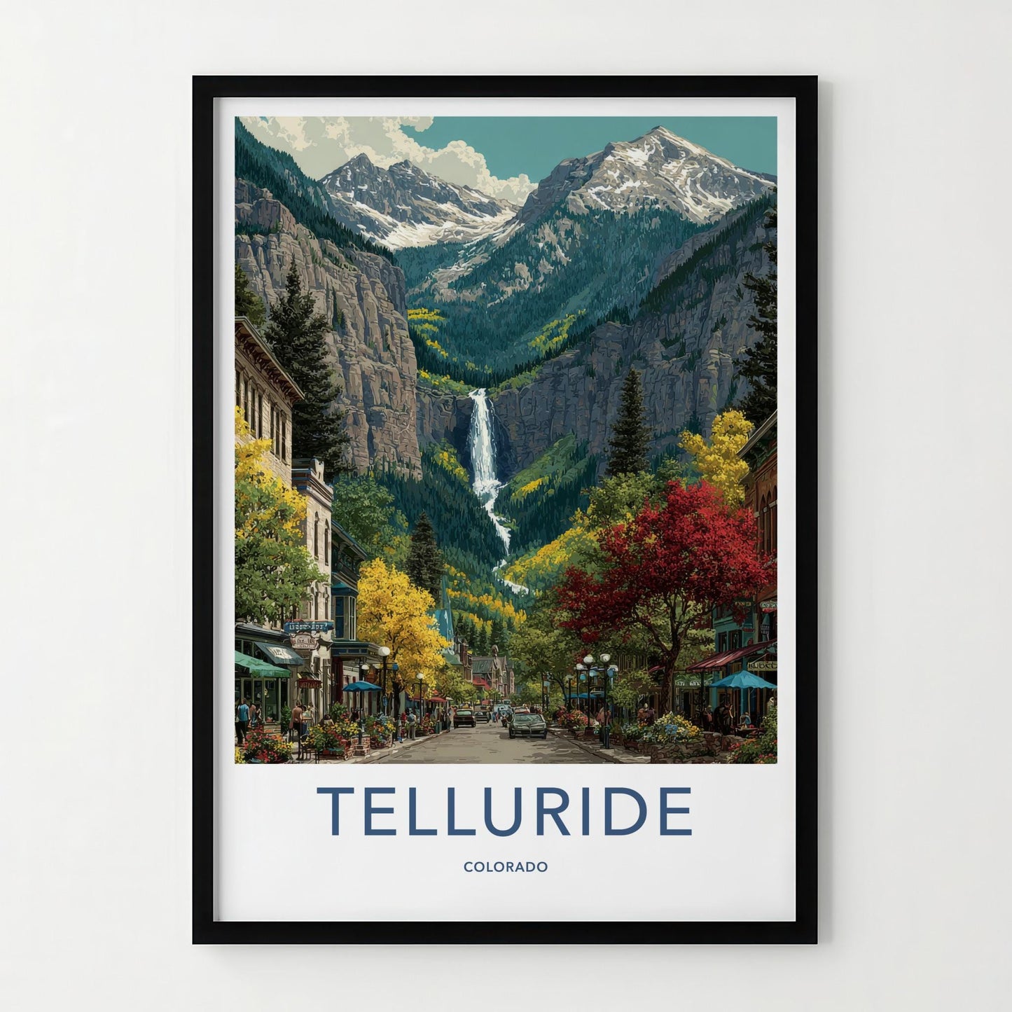 Telluride Poster - Colorado Travel Art - Autumn Mountain Waterfall Wall Decor