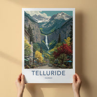 Telluride Poster - Colorado Travel Art - Autumn Mountain Waterfall Wall Decor