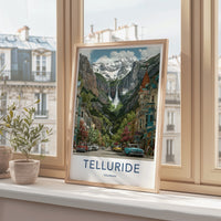 Telluride Poster - Colorado Travel Print - Mountain Waterfall Town Home Art