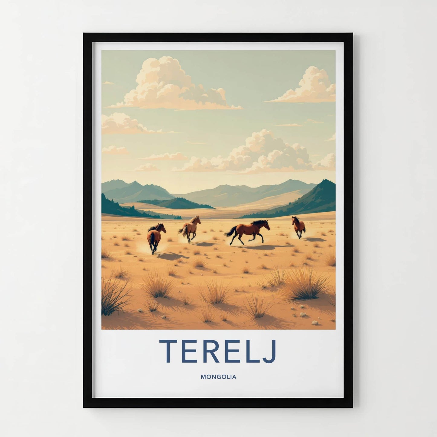 Terelj Poster - Mongolia Art Print - Wild Horses Steppe Wall Decor
