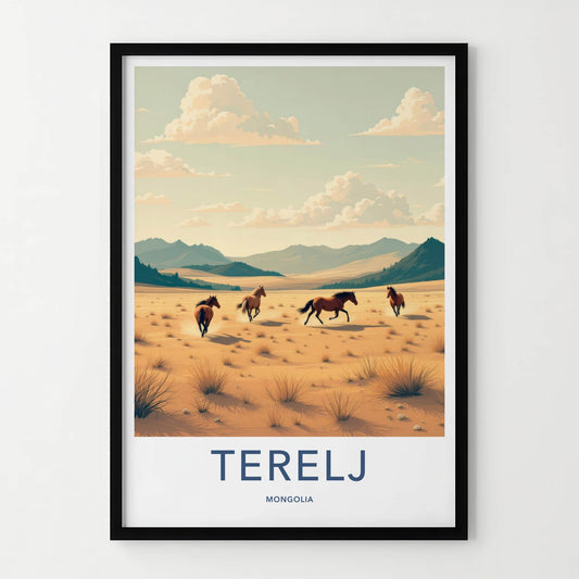 Terelj Poster - Mongolia Art Print - Wild Horses Steppe Wall Decor