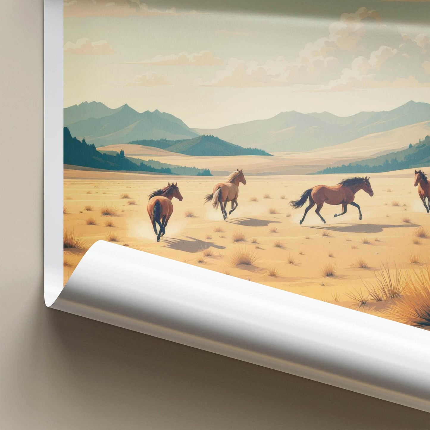 Terelj Poster - Mongolia Art Print - Wild Horses Steppe Wall Decor