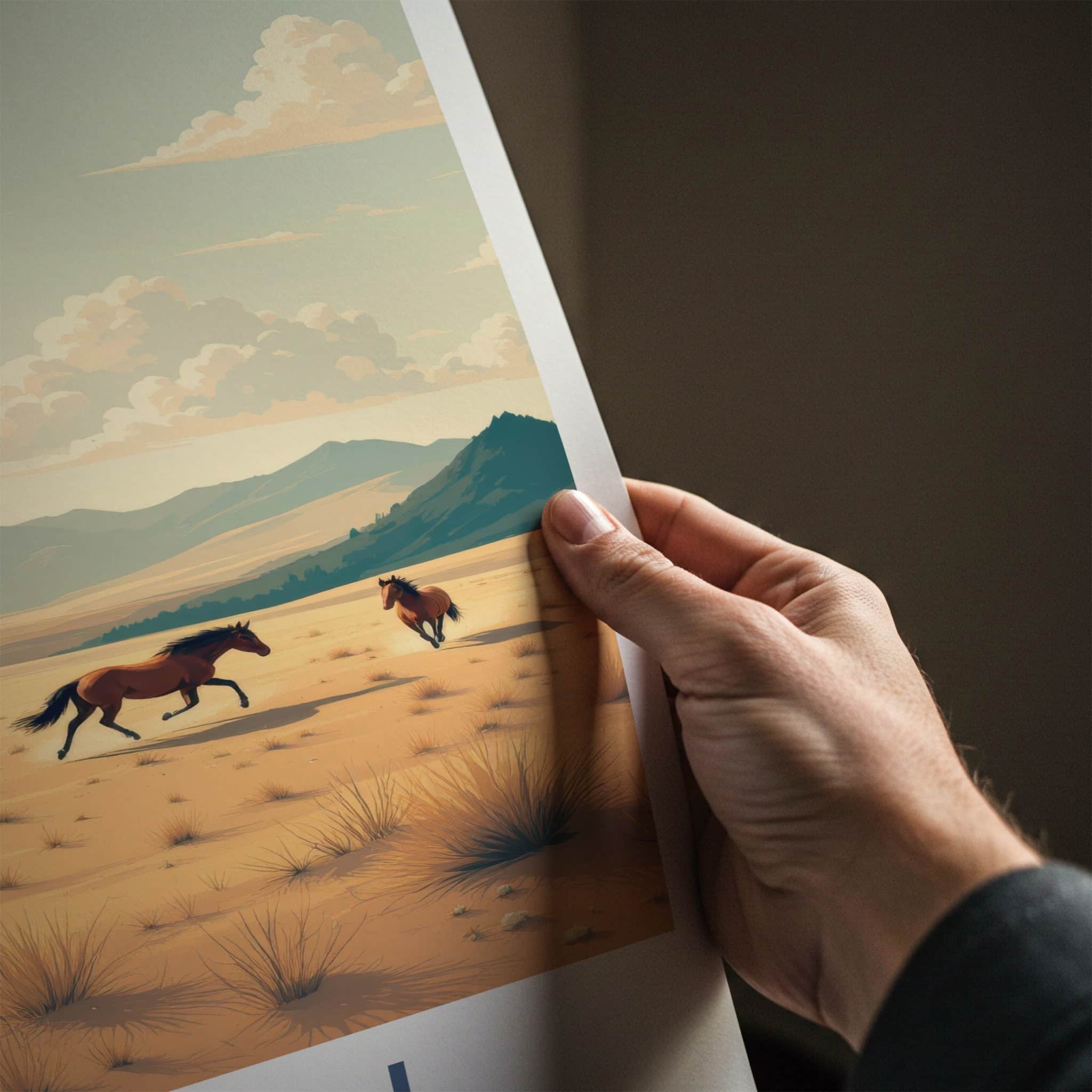Terelj Poster - Mongolia Art Print - Wild Horses Steppe Wall Decor
