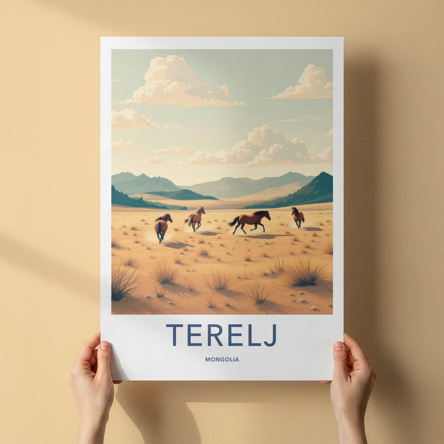 Terelj Poster - Mongolia Art Print - Wild Horses Steppe Wall Decor