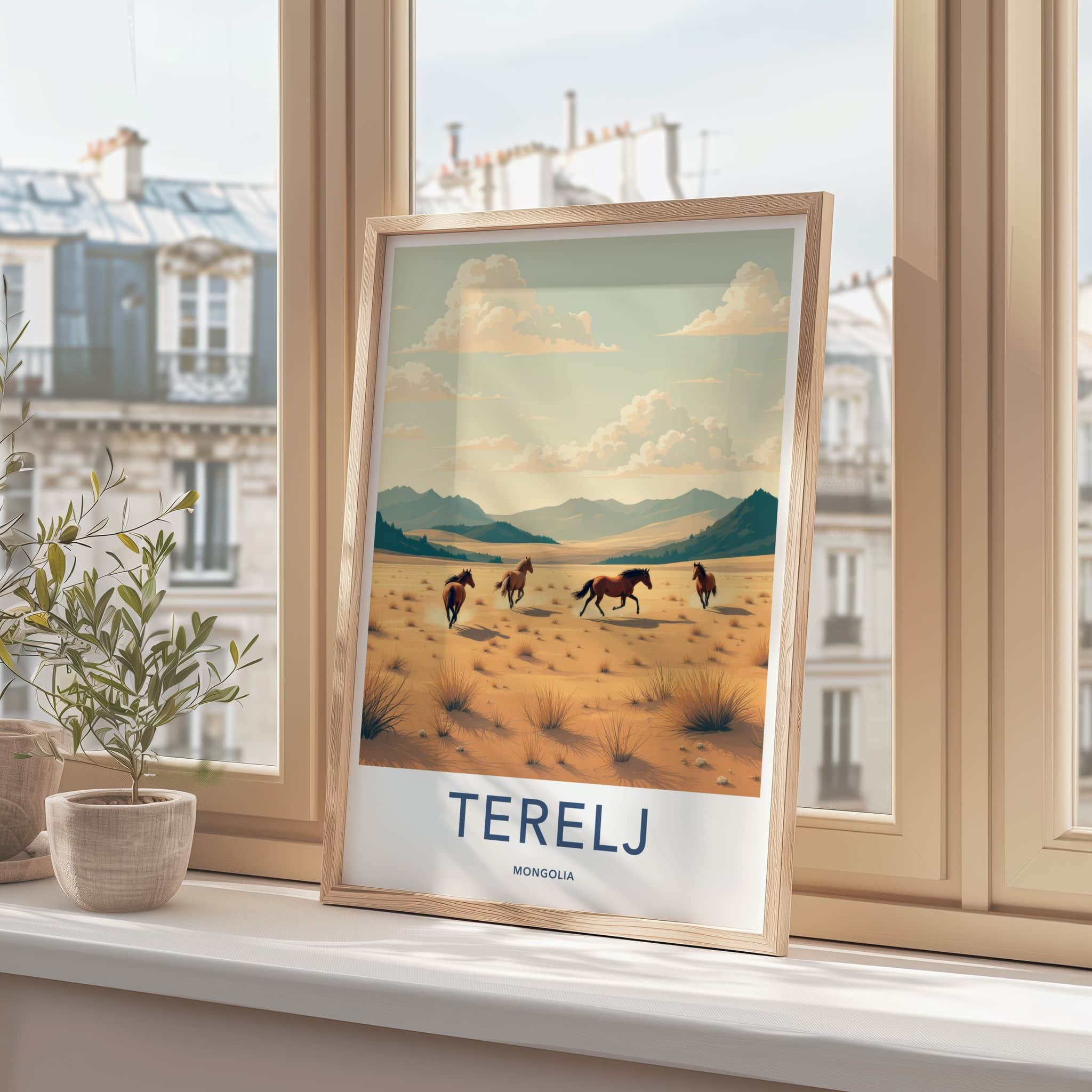 Terelj Poster - Mongolia Art Print - Wild Horses Steppe Wall Decor