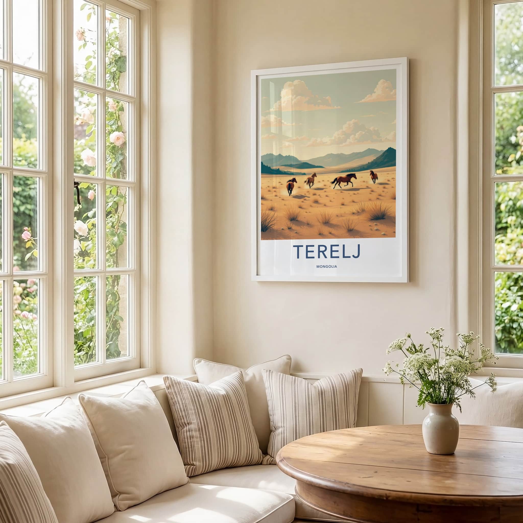 Terelj Poster - Mongolia Art Print - Wild Horses Steppe Wall Decor