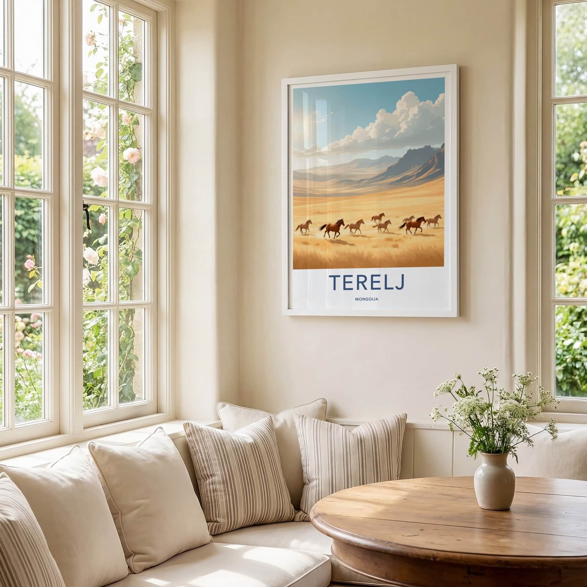 Terelj Poster - Mongolia Travel Art - Wild Horses Gallop Home Decor