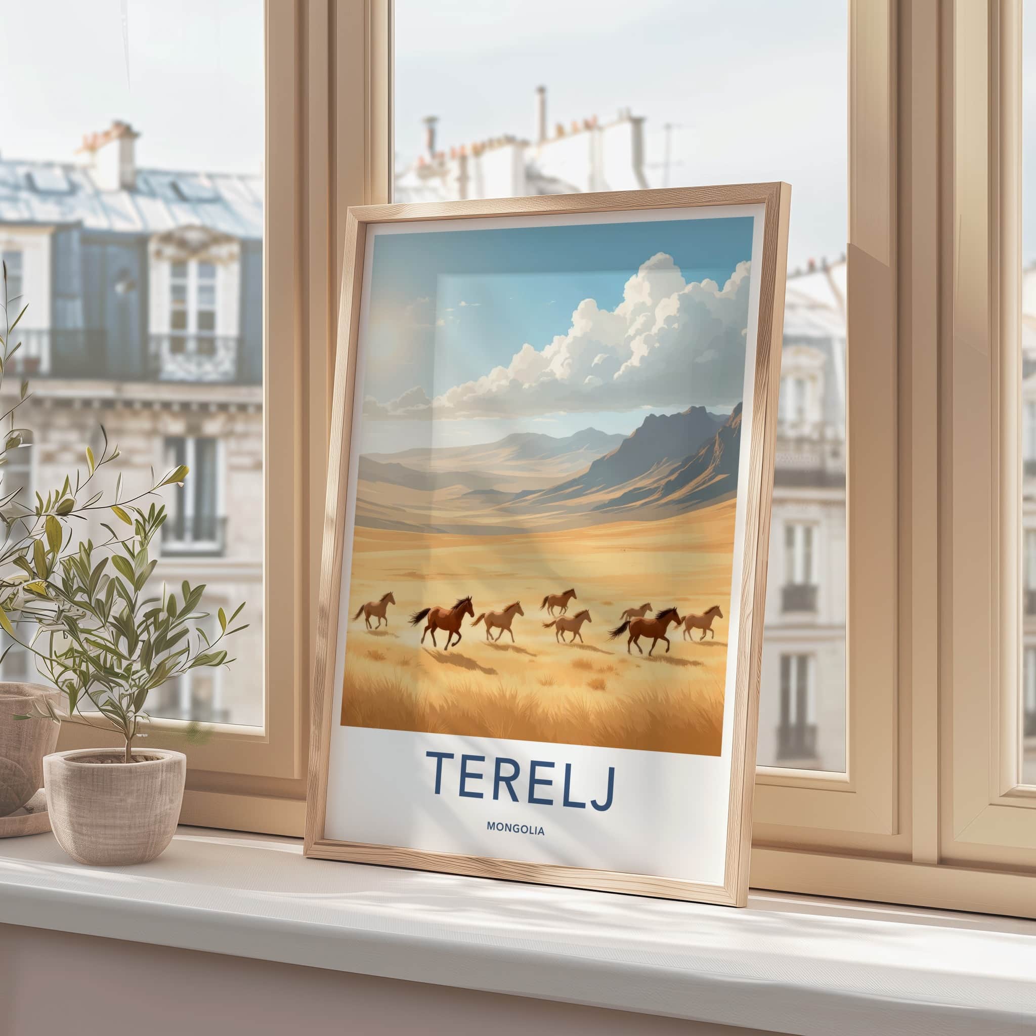 Terelj Poster - Mongolia Travel Art - Wild Horses Gallop Home Decor