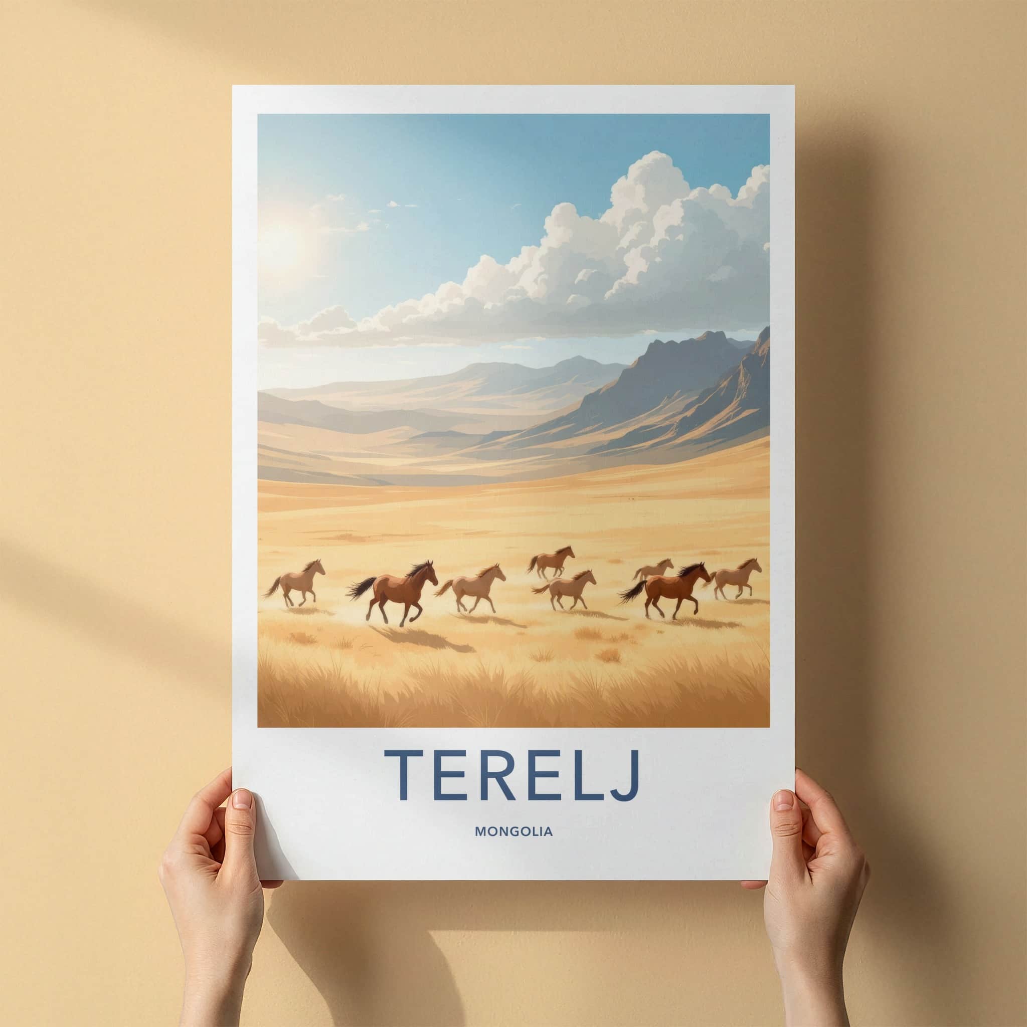 Terelj Poster - Mongolia Travel Art - Wild Horses Gallop Home Decor
