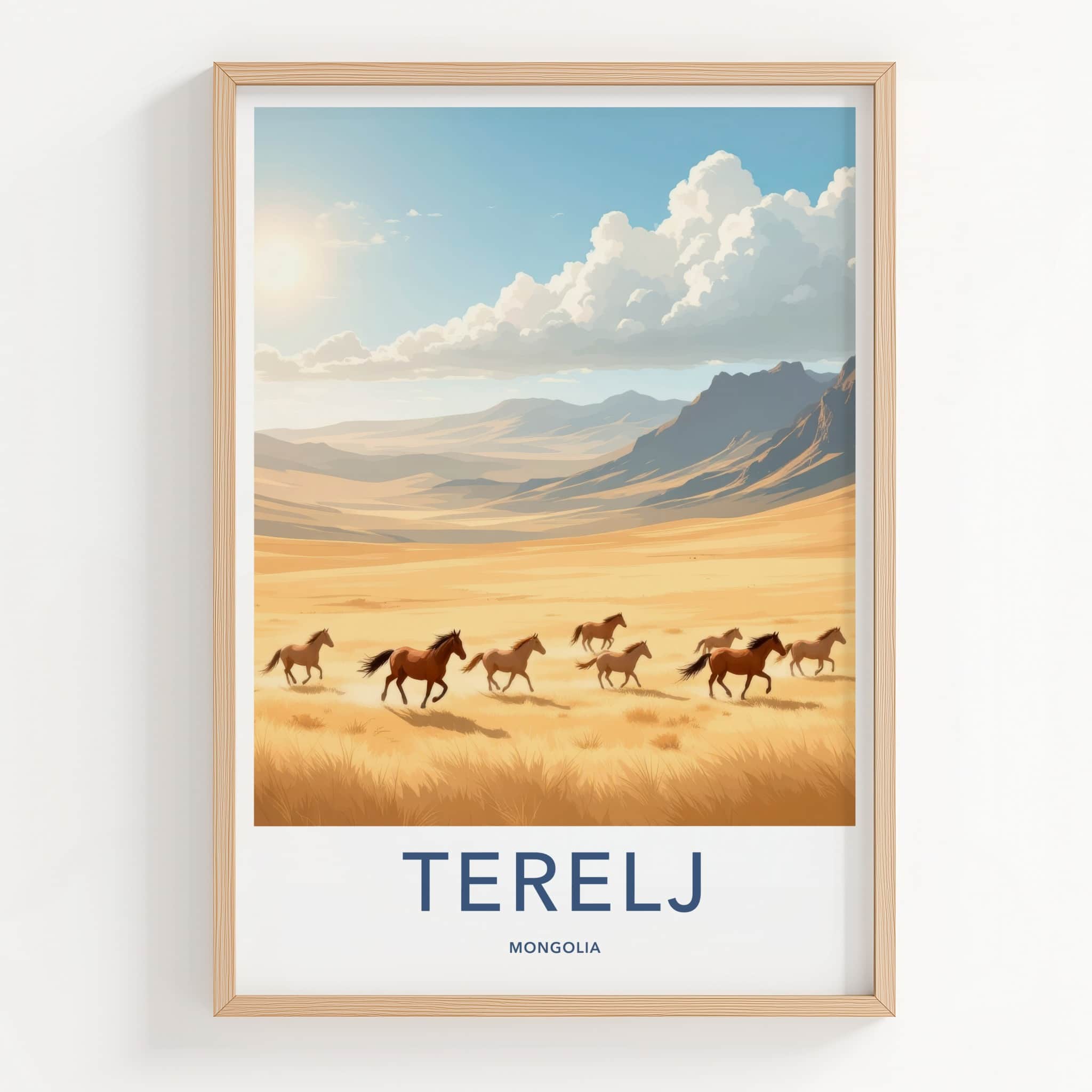 Terelj Poster - Mongolia Travel Art - Wild Horses Gallop Home Decor