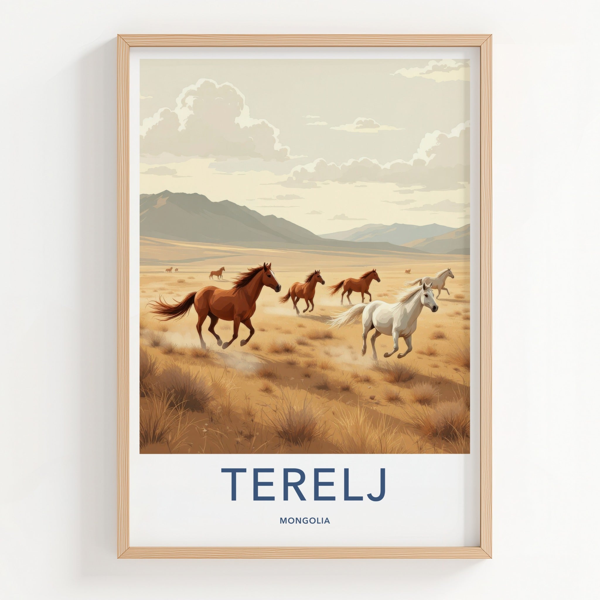 Terelj Poster - Mongolia Travel Art - Wild Horses Galloping Home Decor