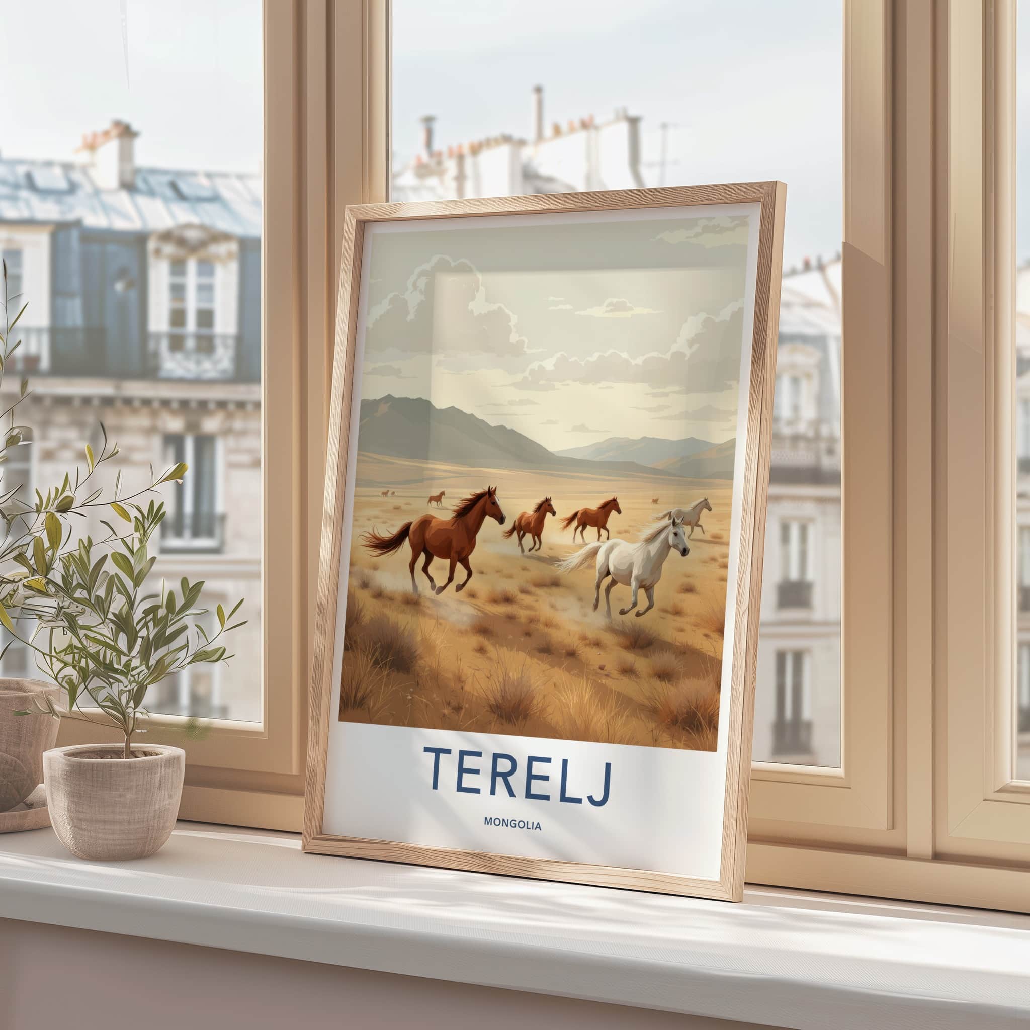 Terelj Poster - Mongolia Travel Art - Wild Horses Galloping Home Decor