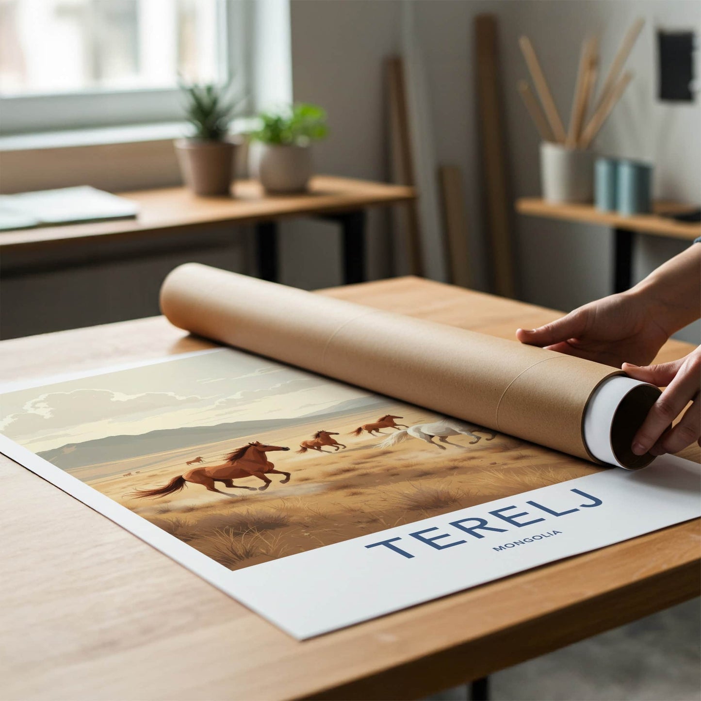Terelj Poster - Mongolia Travel Art - Wild Horses Galloping Home Decor