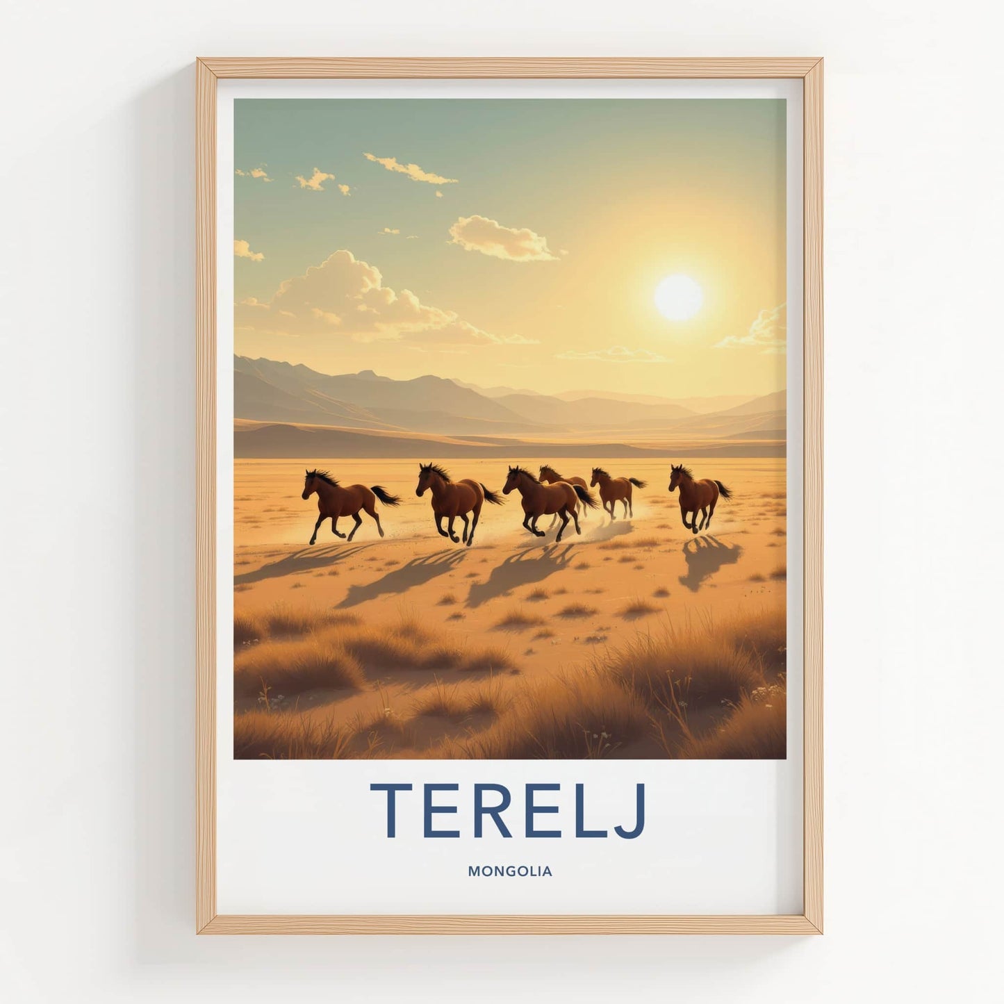Terelj Poster - Mongolia Travel Art - Wild Horses Running Home Decor