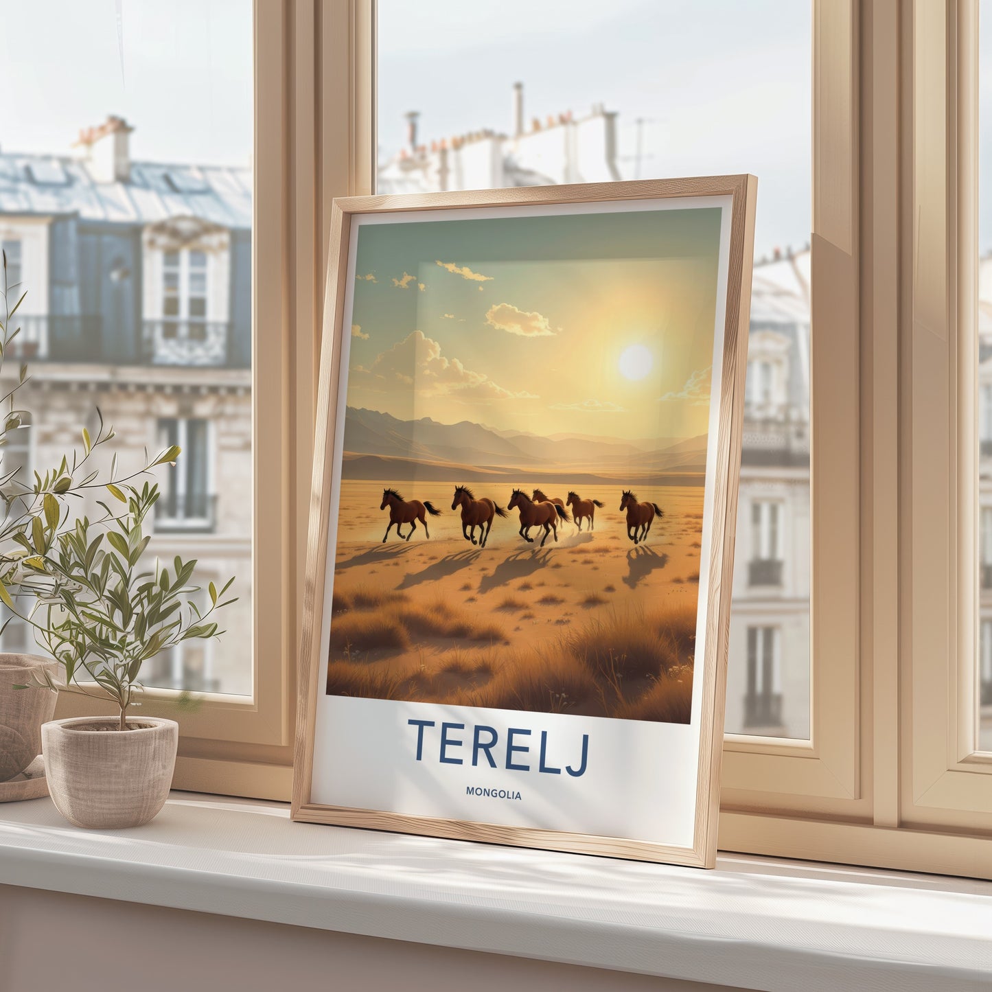 Terelj Poster - Mongolia Travel Art - Wild Horses Running Home Decor