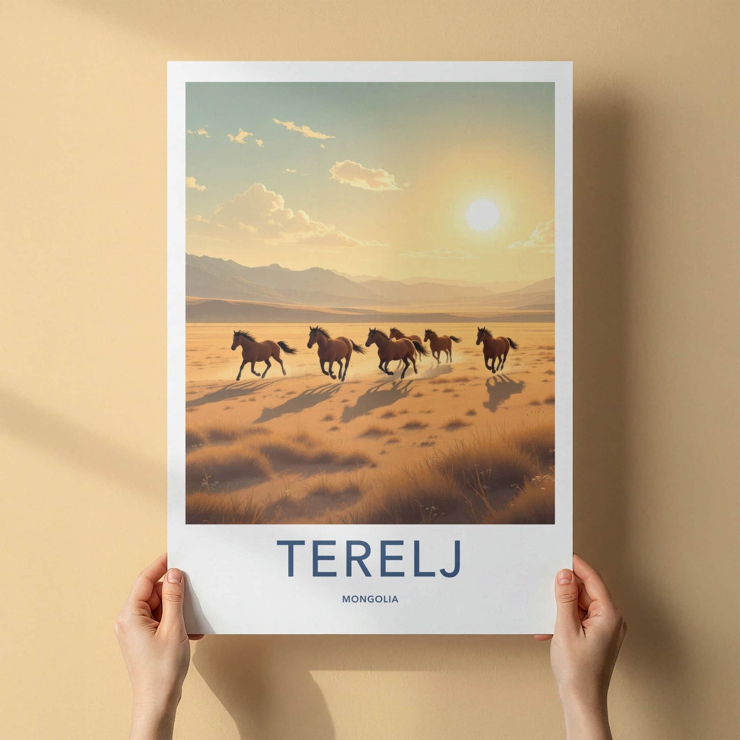 Terelj Poster - Mongolia Travel Art - Wild Horses Running Home Decor