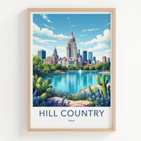 Texas Hill Country Poster - Texas Travel Print - State Capitol Lake Home Decor