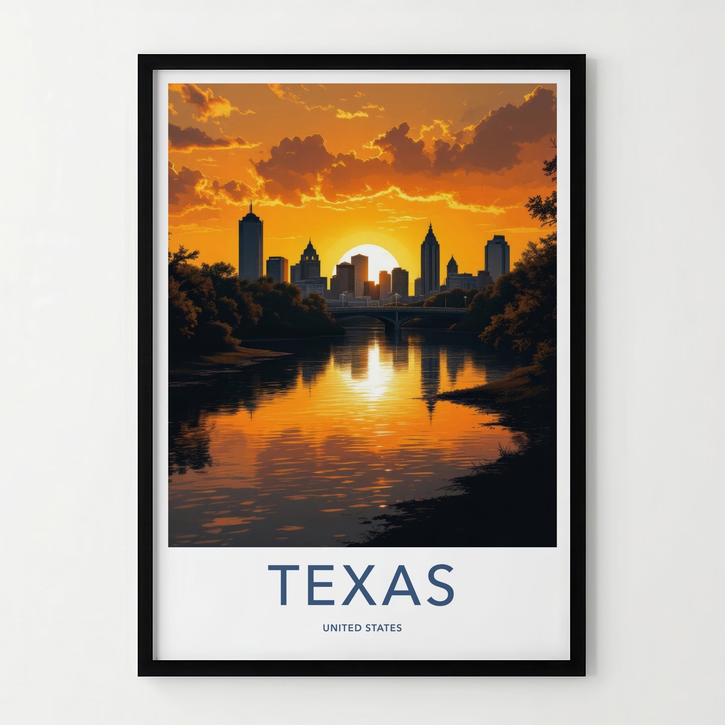 Texas Poster - Texas Art Print - Orange Sunset Reflection Home Decor