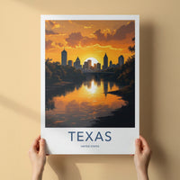 Texas Poster - Texas Art Print - Orange Sunset Reflection Home Decor